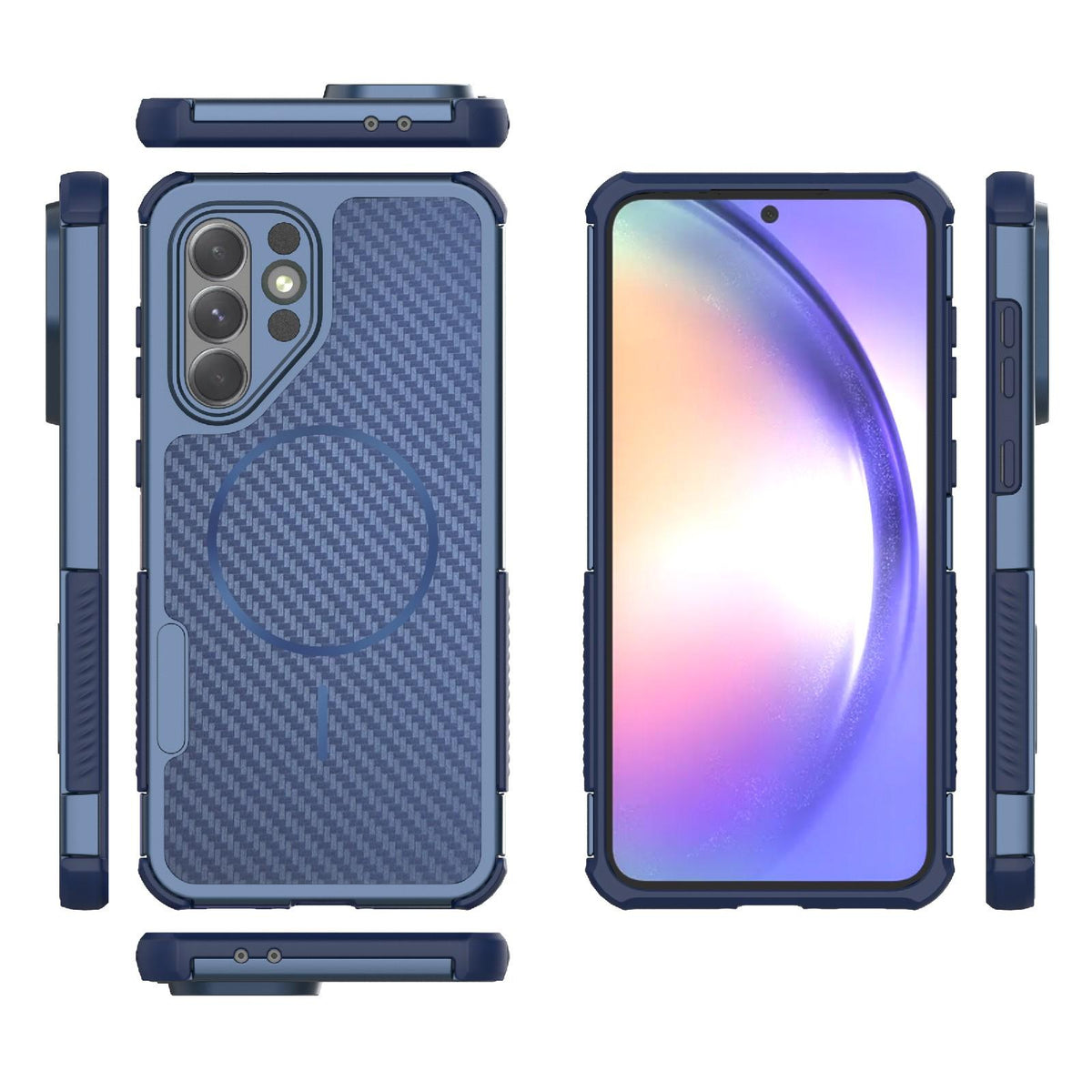 For Galaxy A56 5G Rugged Carbon Fiber Texture Airbag Shockproof Magnetic Phone Case - Blue - EDA010021202C