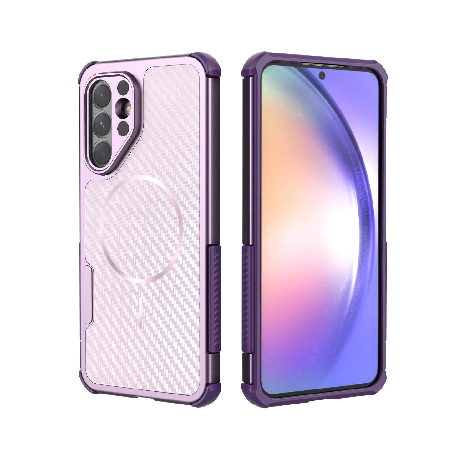 For Galaxy A56 5G Rugged Carbon Fiber Texture Airbag Shockproof Magnetic Phone Case(Purple)