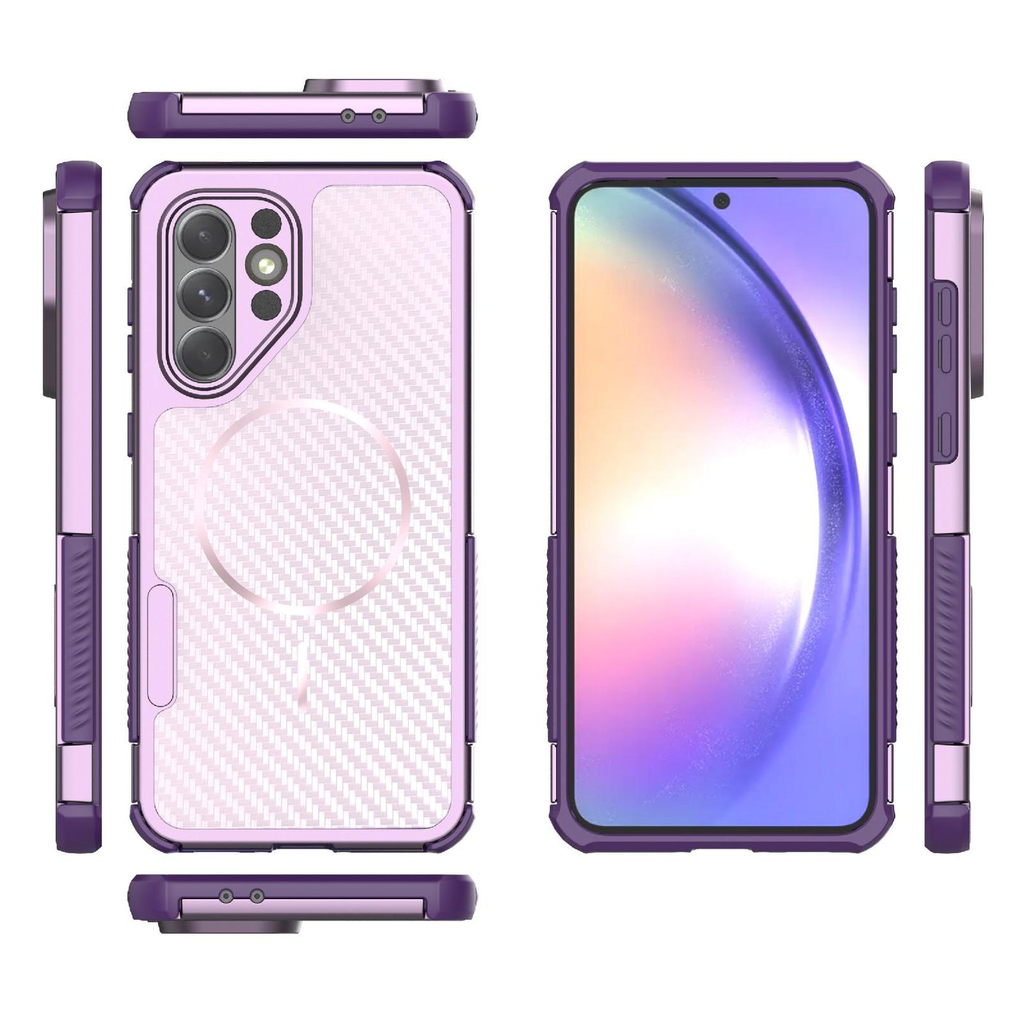 For Galaxy A56 5G Rugged Carbon Fiber Texture Airbag Shockproof Magnetic Phone Case(Purple)