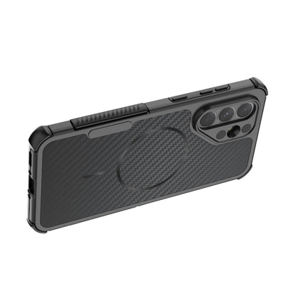 For Galaxy A56 5G Rugged Carbon Fiber Texture Airbag Shockproof Magnetic Phone Case(Purple)