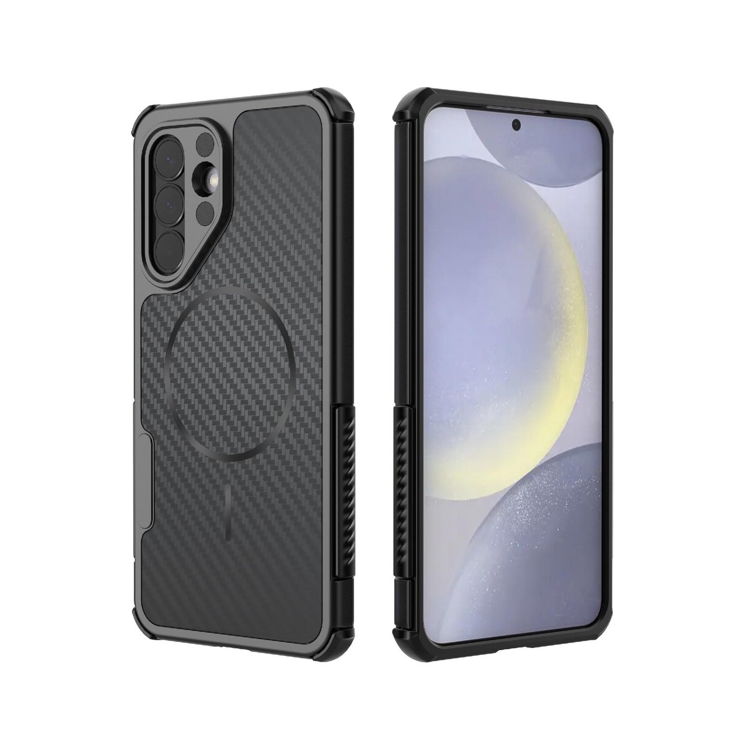 For Galaxy A57 5G Rugged Carbon Fiber Texture Airbag Shockproof Magnetic Phone Case(Black)