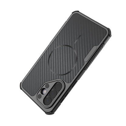 For Galaxy A57 5G Rugged Carbon Fiber Texture Airbag Shockproof Magnetic Phone Case(Black)