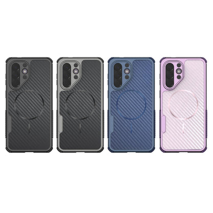For Galaxy A57 5G Rugged Carbon Fiber Texture Airbag Shockproof Magnetic Phone Case(Black)