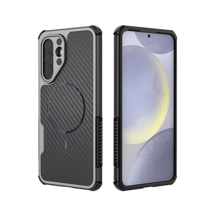 For Galaxy A57 5G Rugged Carbon Fiber Texture Airbag Shockproof Magnetic Phone Case(Gray)