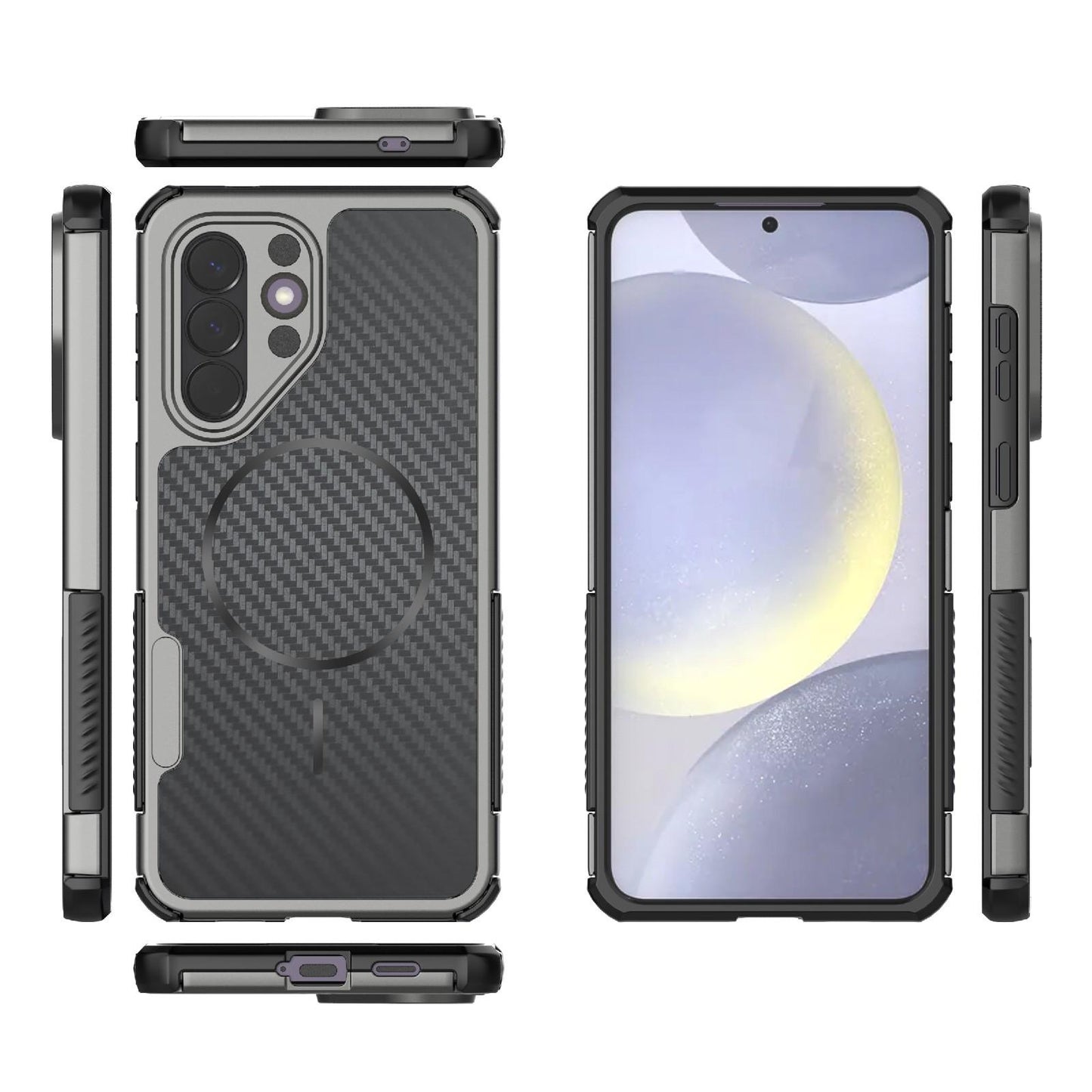 For Galaxy A57 5G Rugged Carbon Fiber Texture Airbag Shockproof Magnetic Phone Case(Gray)