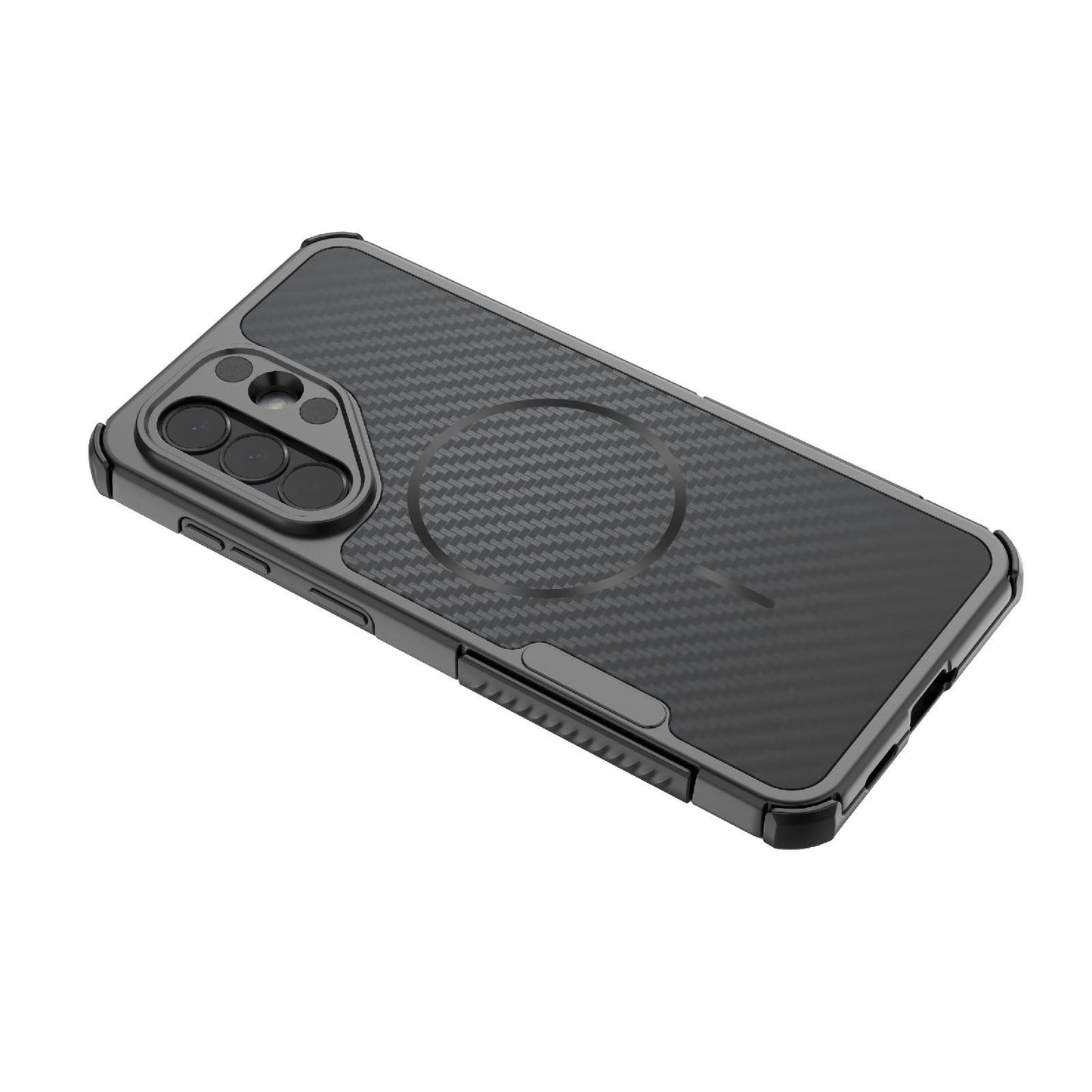 For Galaxy A57 5G Rugged Carbon Fiber Texture Airbag Shockproof Magnetic Phone Case(Gray)