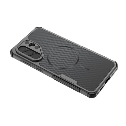 For Galaxy A57 5G Rugged Carbon Fiber Texture Airbag Shockproof Magnetic Phone Case(Gray)