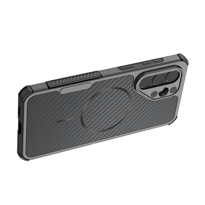 For Galaxy A57 5G Rugged Carbon Fiber Texture Airbag Shockproof Magnetic Phone Case(Gray)