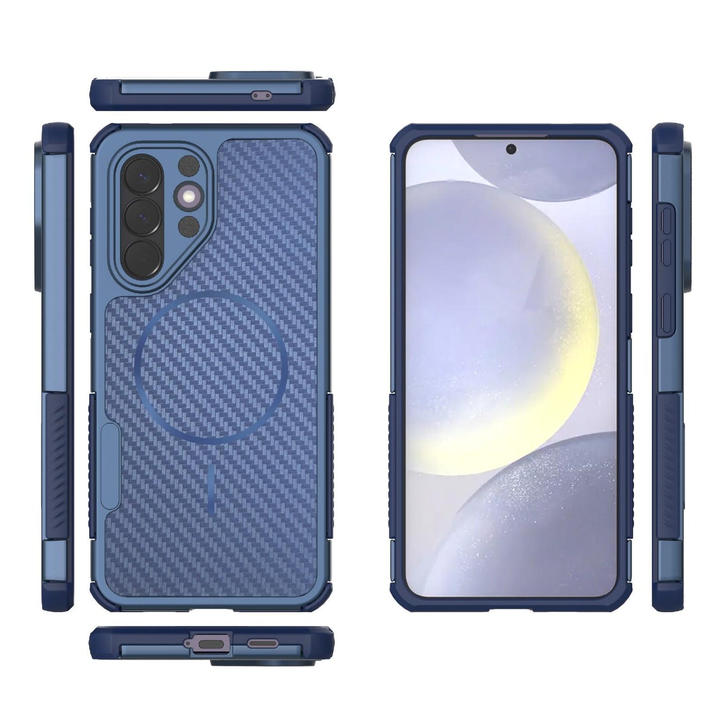 For Galaxy A57 5G Rugged Carbon Fiber Texture Airbag Shockproof Magnetic Phone Case(Blue)