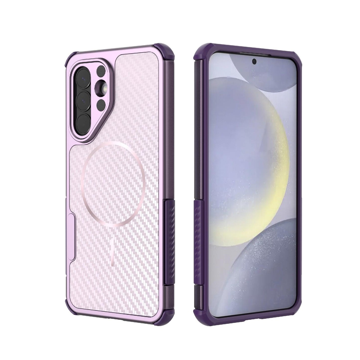 For Galaxy A57 5G Rugged Carbon Fiber Texture Airbag Shockproof Magnetic Phone Case(Purple)