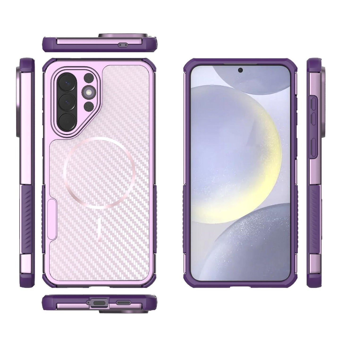 For Galaxy A57 5G Rugged Carbon Fiber Texture Airbag Shockproof Magnetic Phone Case(Purple)