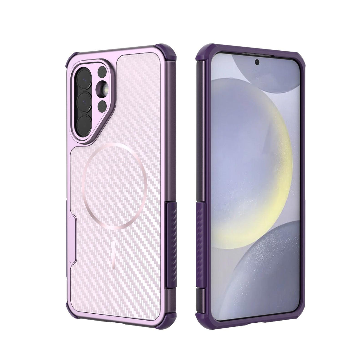 For Galaxy A57 5G Rugged Carbon Fiber Texture Airbag Shockproof Magnetic Phone Case - Purple - EDA010021203D