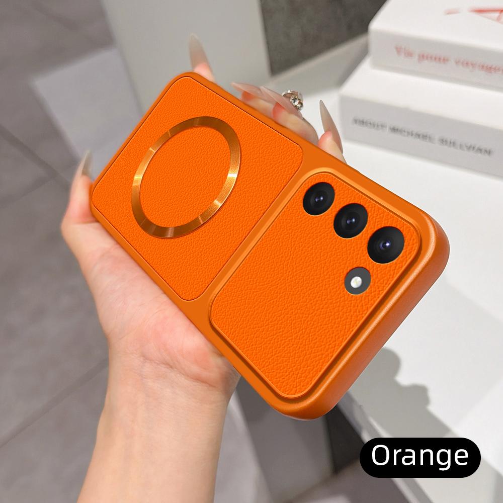 For Galaxy S23 5G Lambskin Series Magnetic Skin Feel Phone Case(Orange)
