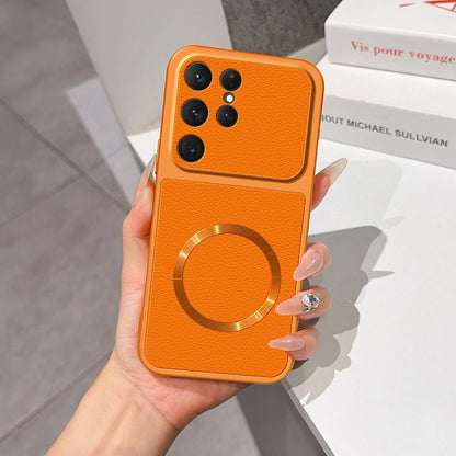 For Galaxy S23 Ultra 5G Lambskin Series Magnetic Skin Feel Phone Case(Orange)