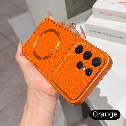 For Galaxy S23 Ultra 5G Lambskin Series Magnetic Skin Feel Phone Case(Orange)