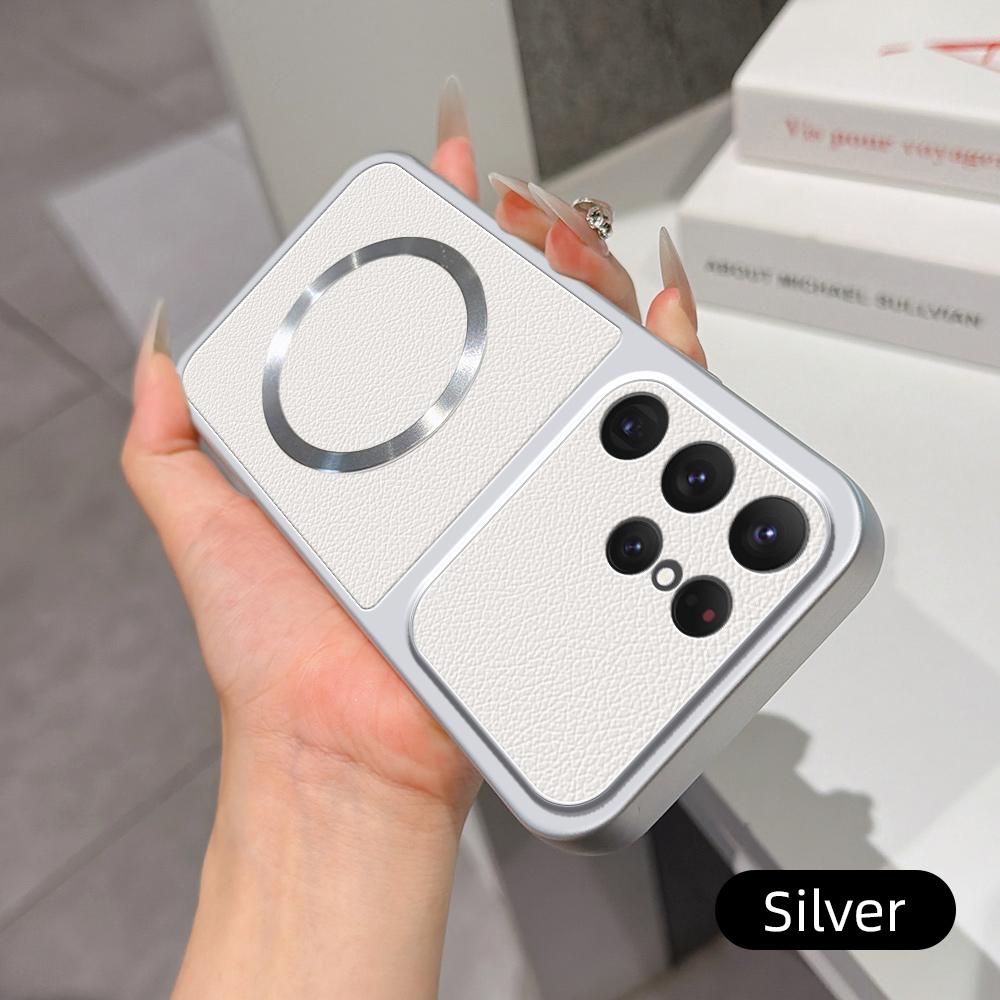 For Galaxy S23 Ultra 5G Lambskin Series Magnetic Skin Feel Phone Case(Silver)