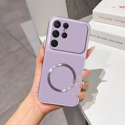 For Galaxy S23 Ultra 5G Lambskin Series Magnetic Skin Feel Phone Case(Purple)