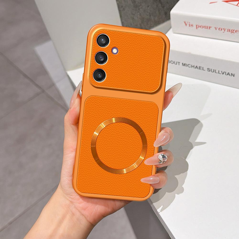 For Galaxy S24 5G Lambskin Series Magnetic Skin Feel Phone Case(Orange)