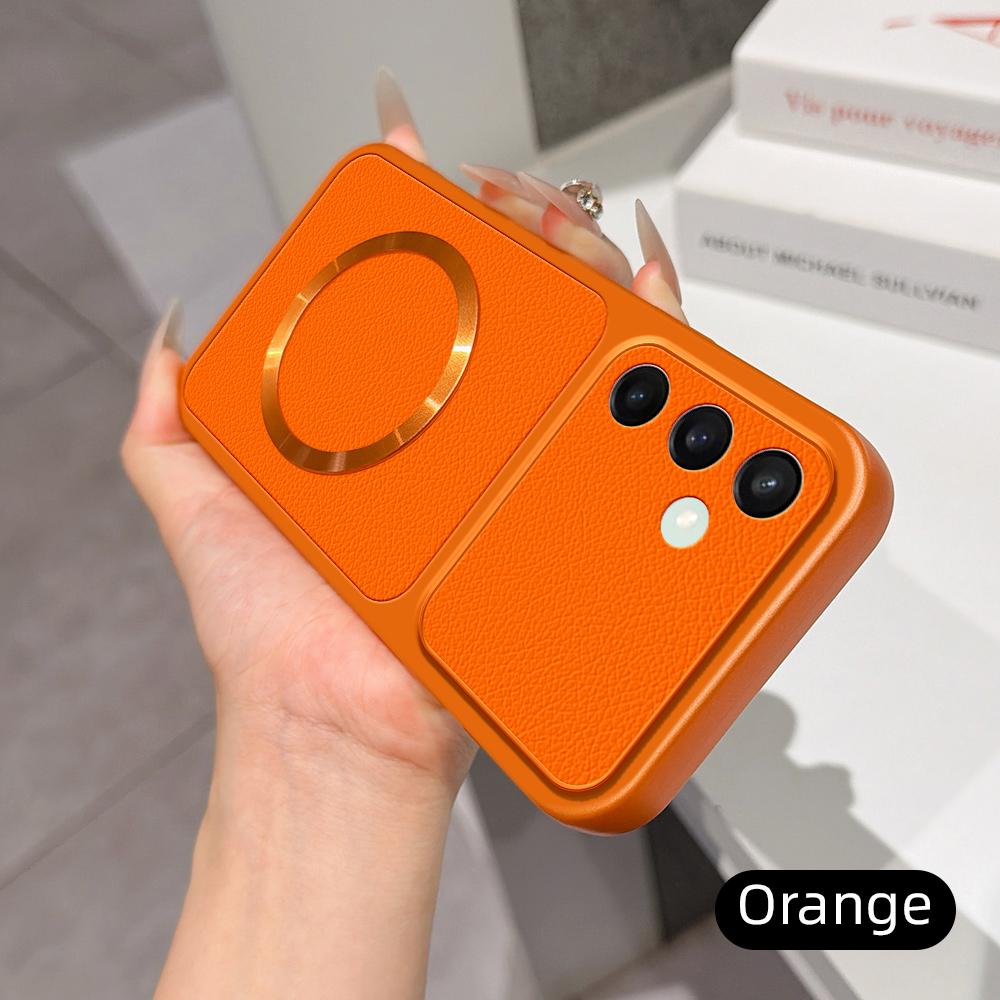 For Galaxy S24 FE 5G Lambskin Series Magnetic Skin Feel Phone Case(Orange)