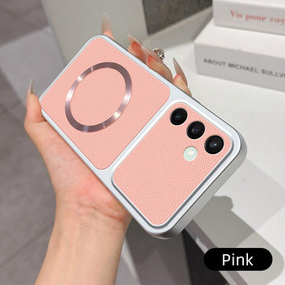 For Galaxy S24 FE 5G Lambskin Series Magnetic Skin Feel Phone Case(Pink)