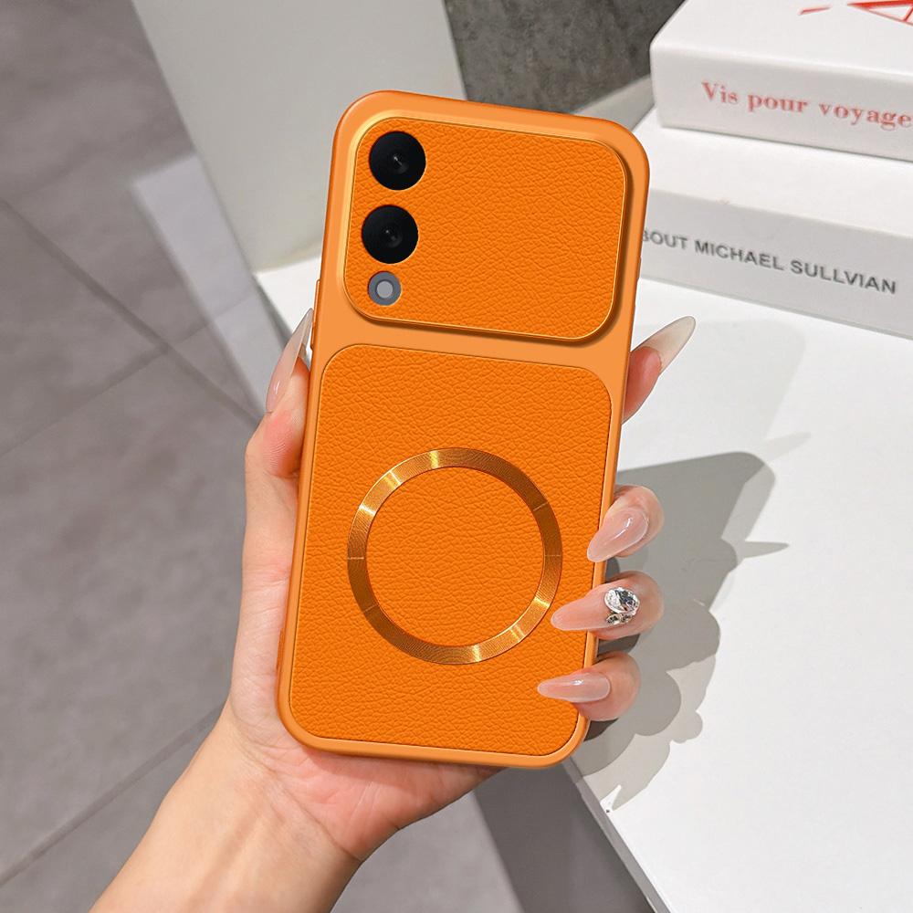 For Galaxy S25 Edge 5G Lambskin Series Magnetic Skin Feel Phone Case(Orange)