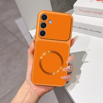 For Galaxy S25+ 5G Lambskin Series Magnetic Skin Feel Phone Case(Orange)