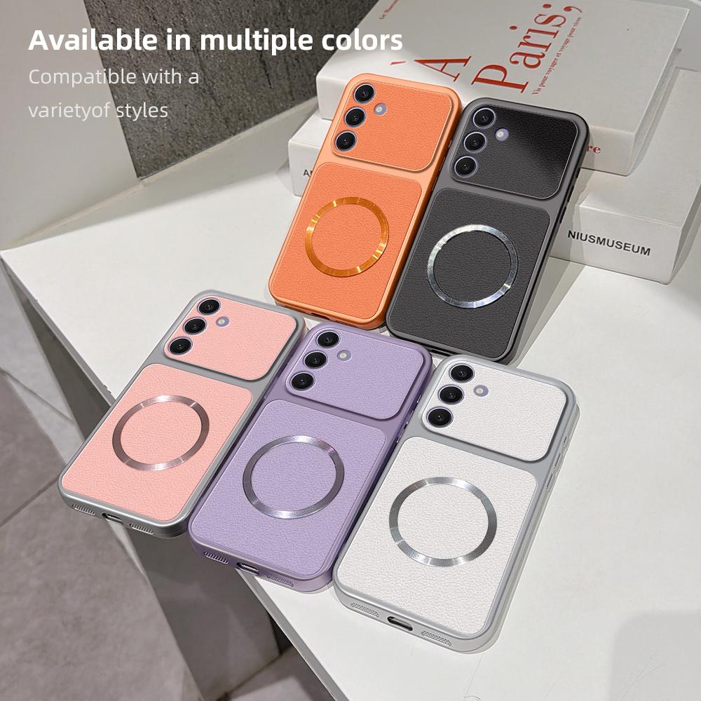For Galaxy S25+ 5G Lambskin Series Magnetic Skin Feel Phone Case(Orange)