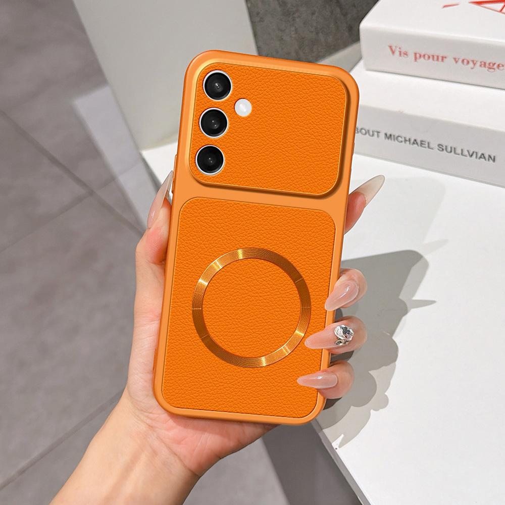 For Galaxy S25 FE 5G Lambskin Series Magnetic Skin Feel Phone Case(Orange)