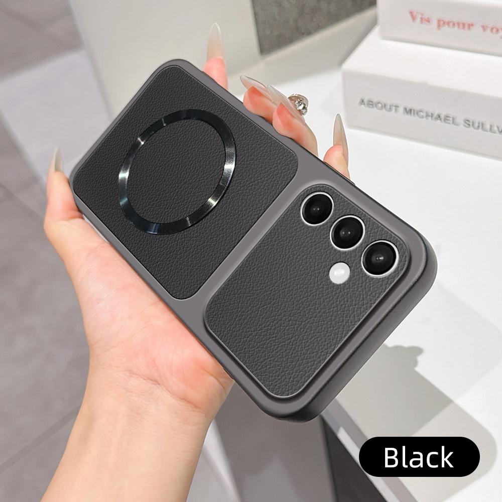 For Galaxy S25 FE 5G Lambskin Series Magnetic Skin Feel Phone Case(Black)