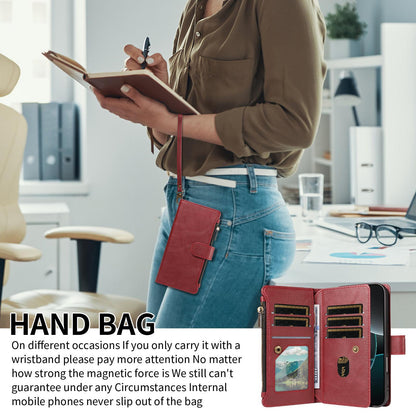 For Redmi 17 5G / 4G Global 170mm Imitation Calf Vegan Leather 9 Card Slots Zipper Phone Case with Wrist Strap(Red)