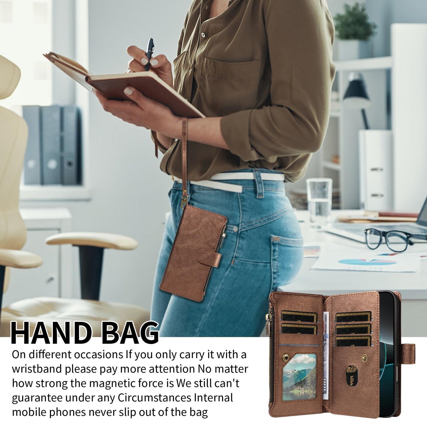 For Redmi Note 17 Pro+ 5G Global 163mm Imitation Calf Vegan Leather 9 Card Slots Zipper Phone Case with Wrist Strap(Bronze)