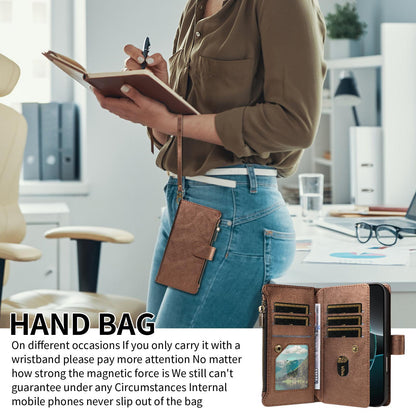 For Redmi Note 17 Pro+ 5G Global 163mm Imitation Calf Vegan Leather 9 Card Slots Zipper Phone Case with Wrist Strap(Bronze)