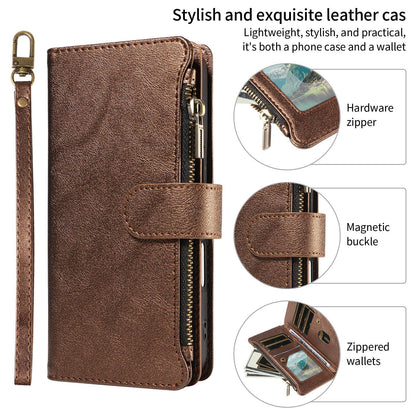 For Redmi Note 17 Pro+ 5G Global 163mm Imitation Calf Vegan Leather 9 Card Slots Zipper Phone Case with Wrist Strap(Bronze)