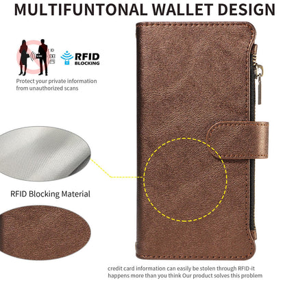For Redmi Note 17 Pro+ 5G Global 163mm Imitation Calf Vegan Leather 9 Card Slots Zipper Phone Case with Wrist Strap(Bronze)