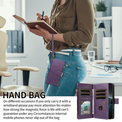 For Redmi Note 17 Pro+ 5G Global 163mm Imitation Calf Vegan Leather 9 Card Slots Zipper Phone Case with Wrist Strap(Purple)