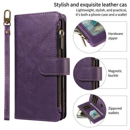 For Redmi Note 17 Pro+ 5G Global 163mm Imitation Calf Vegan Leather 9 Card Slots Zipper Phone Case with Wrist Strap(Purple)