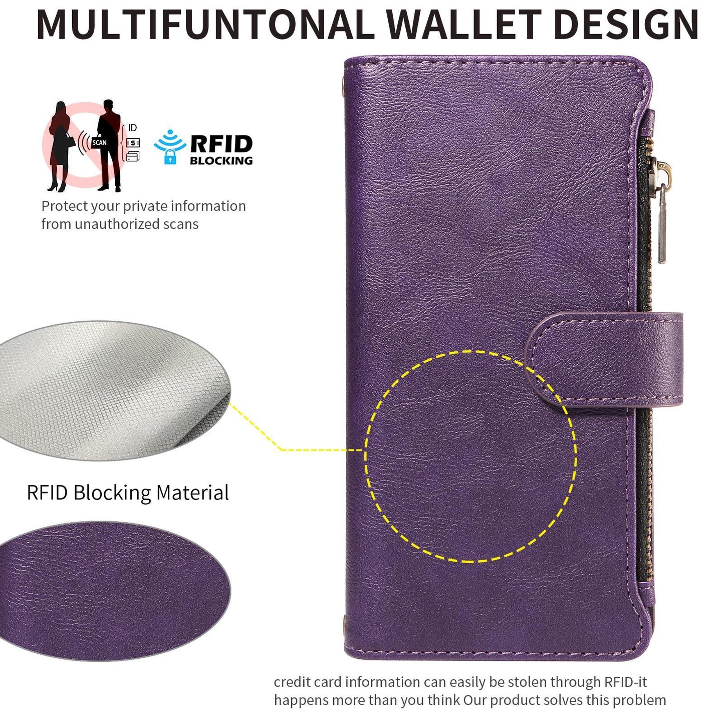For Redmi Note 17 Pro+ 5G Global 163mm Imitation Calf Vegan Leather 9 Card Slots Zipper Phone Case with Wrist Strap(Purple)