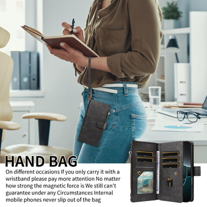 For Redmi Note 17 Pro+ 5G Global 163mm Imitation Calf Vegan Leather 9 Card Slots Zipper Phone Case with Wrist Strap(Black)