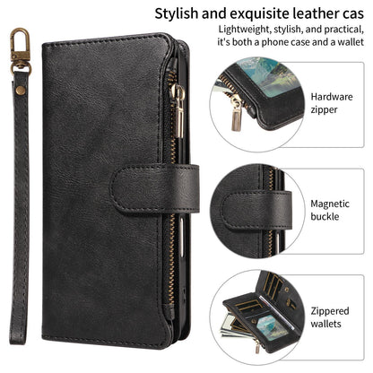 For Redmi Note 17 Pro+ 5G Global 163mm Imitation Calf Vegan Leather 9 Card Slots Zipper Phone Case with Wrist Strap(Black)