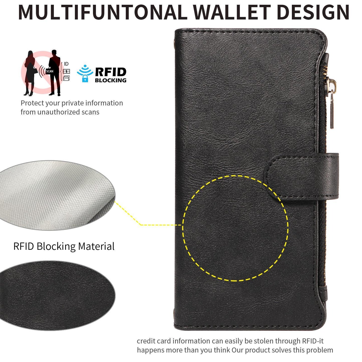 For Redmi Note 17 Pro+ 5G Global 163mm Imitation Calf Vegan Leather 9 Card Slots Zipper Phone Case with Wrist Strap(Black)