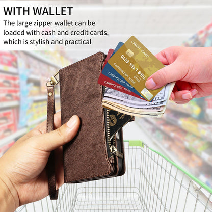 For Redmi Note 17 5G/4G Global 171mm Imitation Calf Vegan Leather 9 Card Slots Zipper Phone Case with Wrist Strap(Bronze)