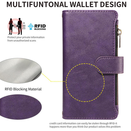 For Redmi Note 17 5G/4G Global 171mm Imitation Calf Vegan Leather 9 Card Slots Zipper Phone Case with Wrist Strap(Purple)