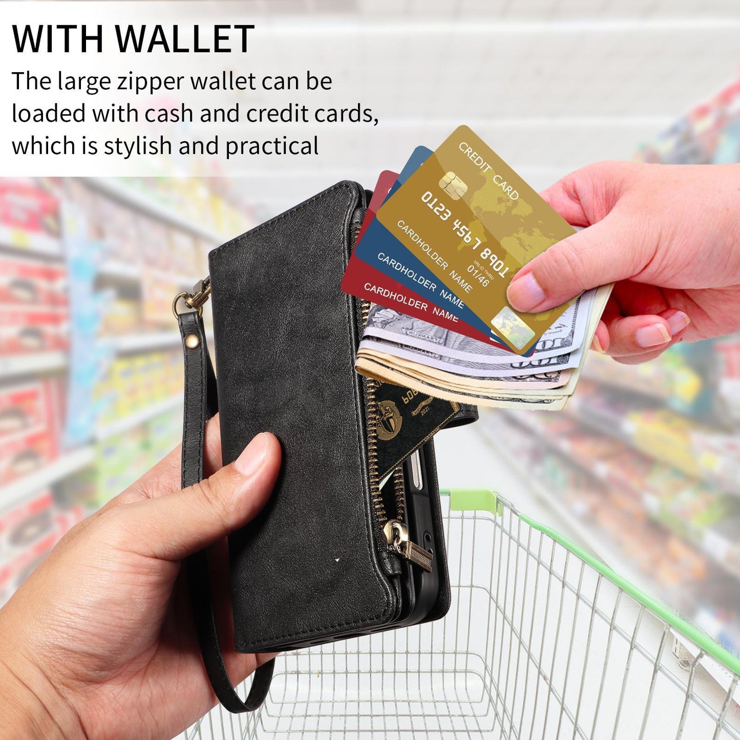 For Redmi Note 17 5G/4G Global 171mm Imitation Calf Vegan Leather 9 Card Slots Zipper Phone Case with Wrist Strap(Black)