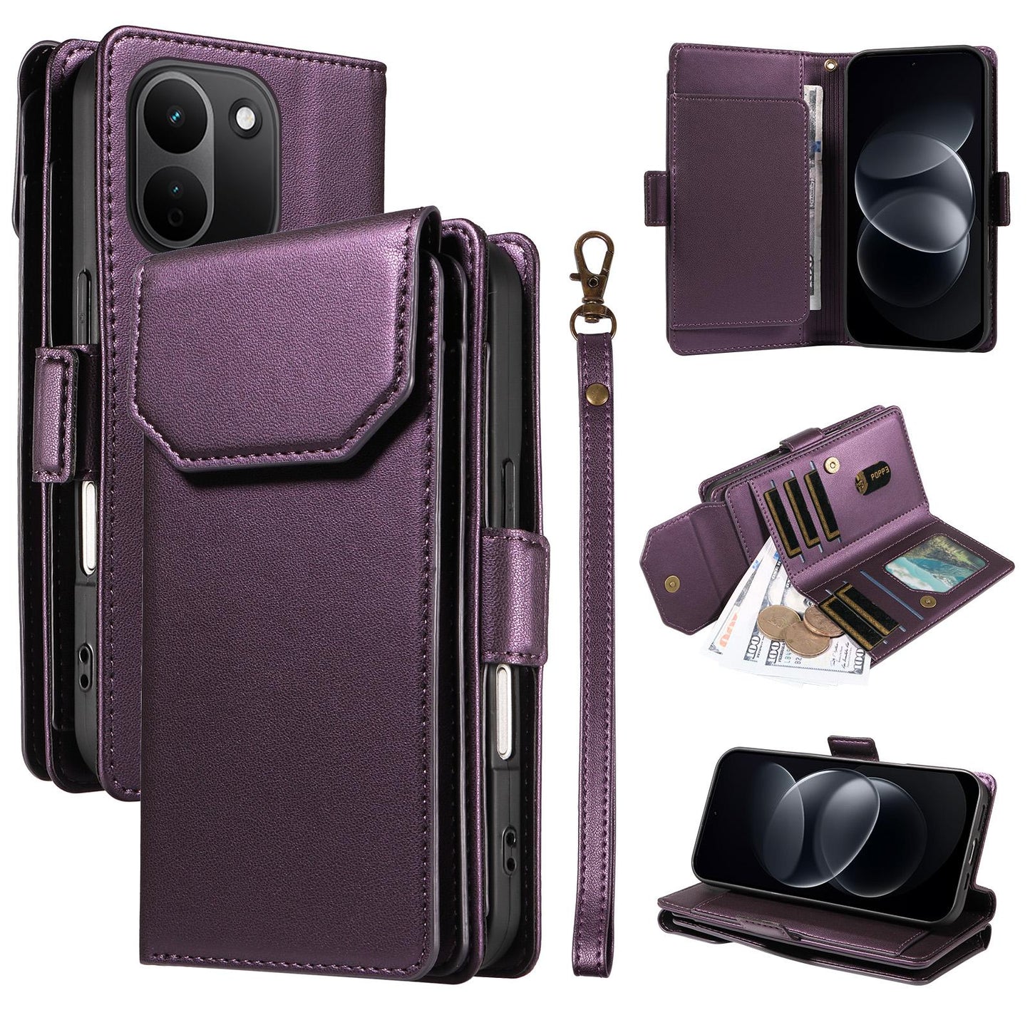 For Redmi Note 17 Pro+ 5G Global 163mm Multi Card Wallet Leather Phone Case with Strap(Purple)
