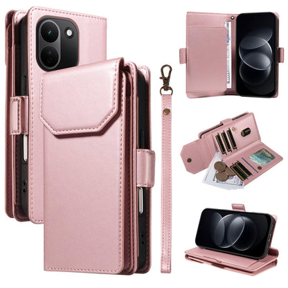 For Redmi Note 17 Pro+ 5G Global 163mm Multi Card Wallet Leather Phone Case with Strap(Rose Gold)