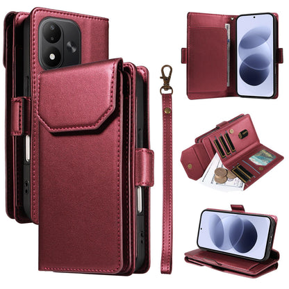 For Redmi Note 17 5G/4G Global 171mm Multi Card Wallet Leather Phone Case with Strap(Red)
