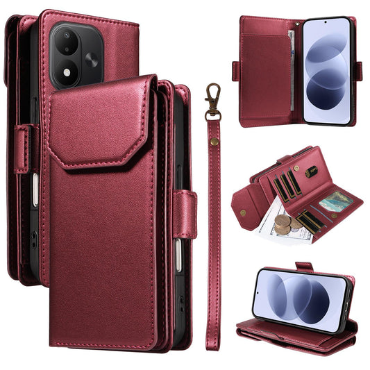 For Redmi Note 17 5G/4G Global 171mm Multi Card Wallet Leather Phone Case with Strap(Red)