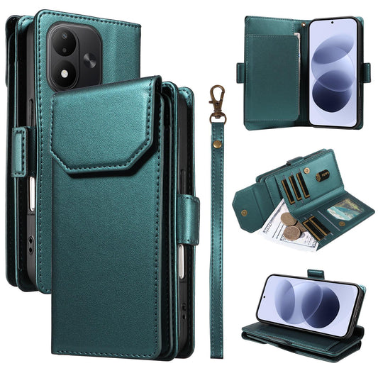 For Redmi Note 17 5G/4G Global 171mm Multi Card Wallet Leather Phone Case with Strap(Green)