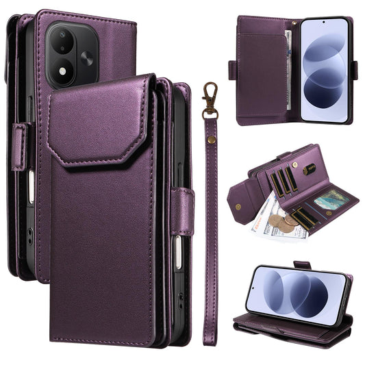 For Redmi Note 17 5G/4G Global 171mm Multi Card Wallet Leather Phone Case with Strap(Purple)