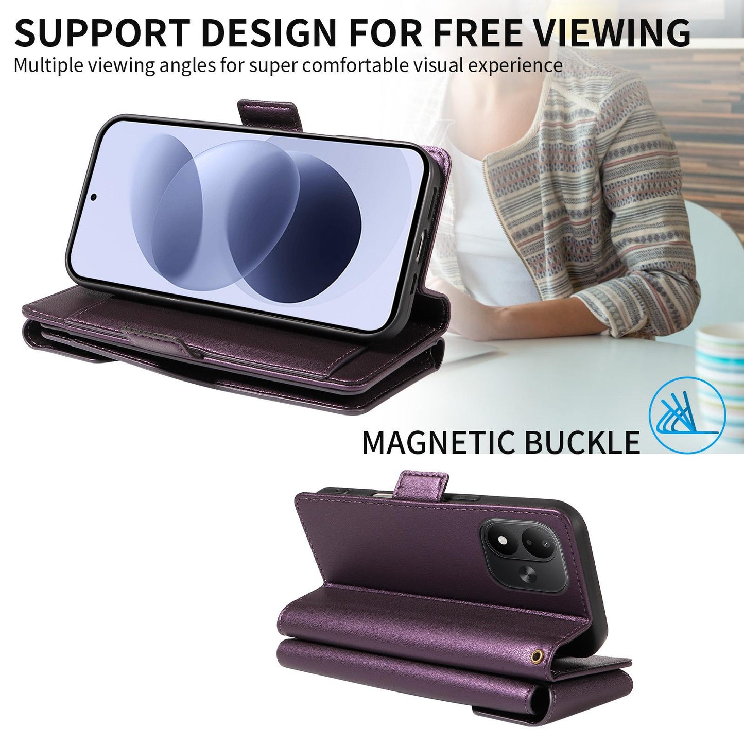For Redmi Note 17 5G/4G Global 171mm Multi Card Wallet Leather Phone Case with Strap(Purple)